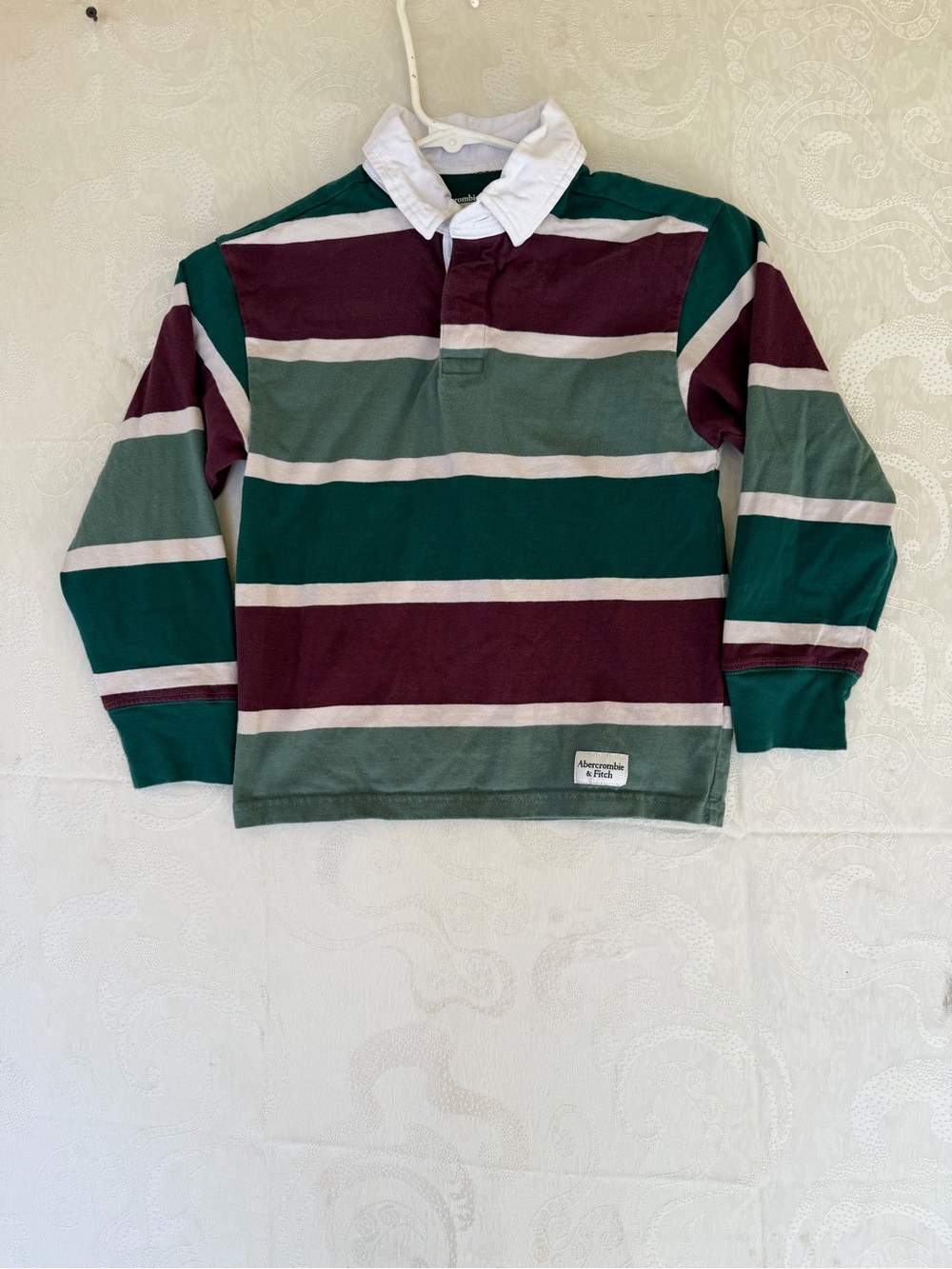 Abercrombie & Fitch Kids Green & Burgundy Stripe Rugby Shirt